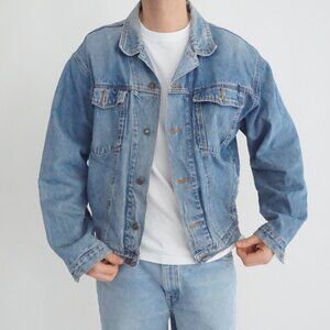 Vintage Light Wash Denim Western Trucker Button Front Classic Jean Jacket M